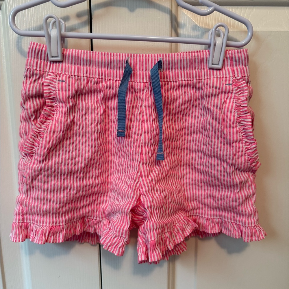 Boden Pink Striped Kids Shorts with Ruffle Trim